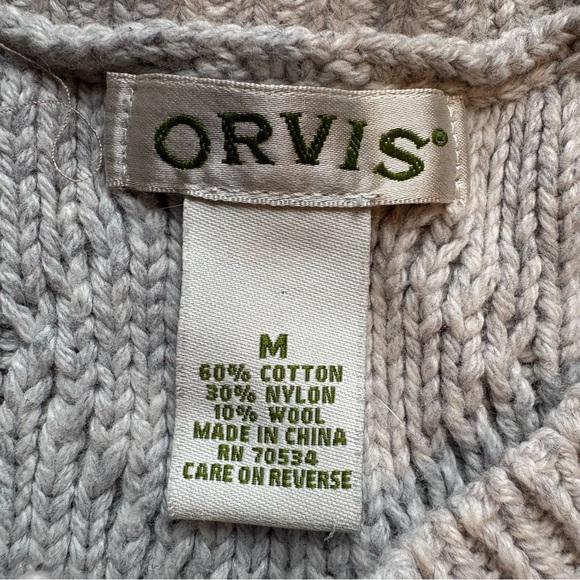 Orvis Women's Light Gray Cable Knit Cardigan Sweater Size Medium - Picture 2 of 7